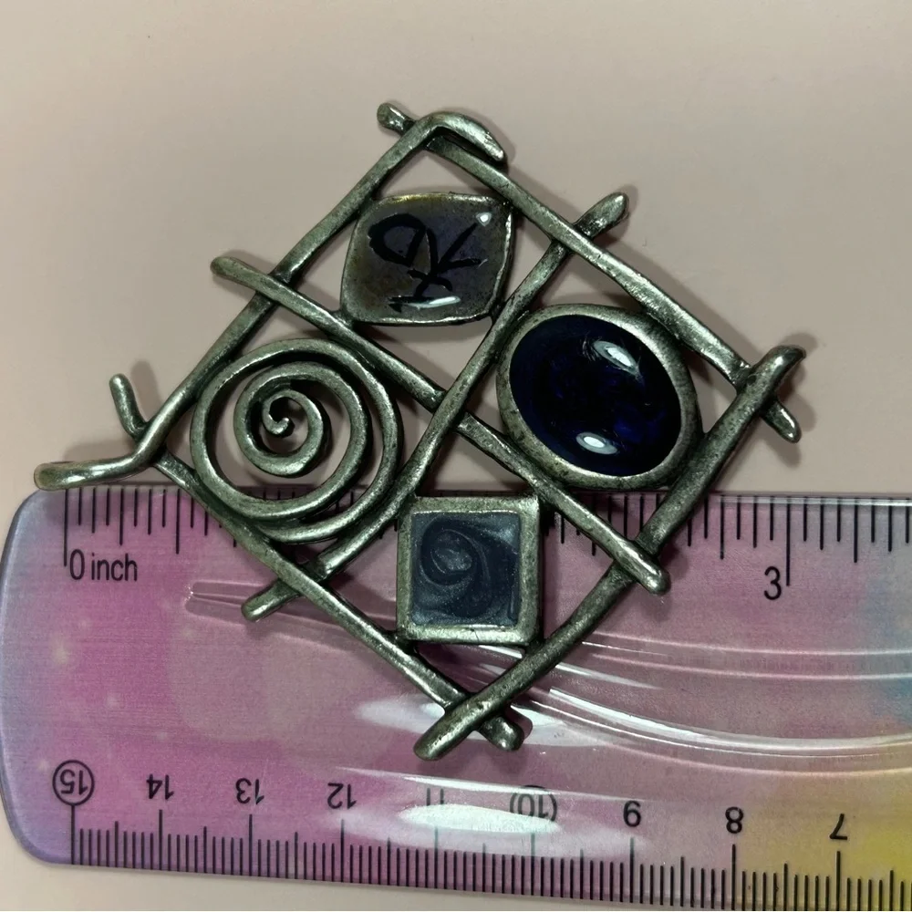 Chicos Vintage Abstract Silver and Blue Pendant